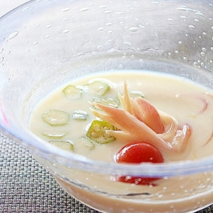 糖質オフ☆夏バテ防止に♪みょうがの冷製豆乳味噌汁